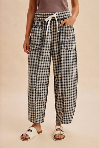 Soft Brushed Check Barrel Fit Utility Knit Pants