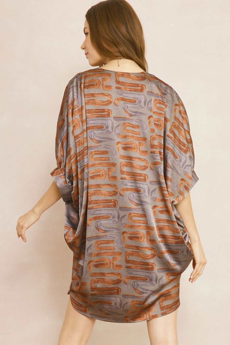 Printed V-Neck 1/2 Sleeve Mini Dress (size M/L)