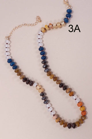 Natural Agate Glass Semi-Precious Blue & Brown Bead Necklace