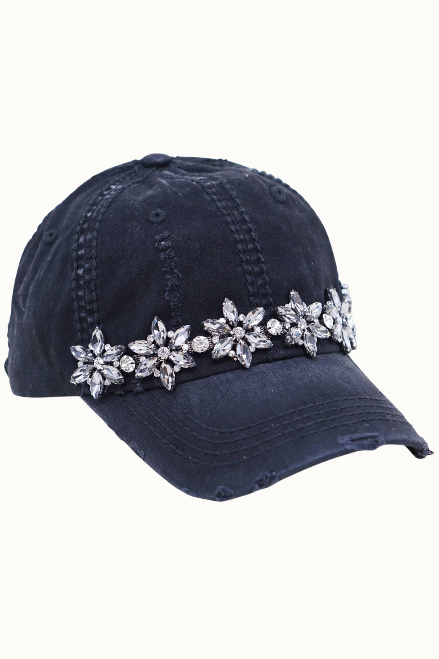 Bejeweled Bling Glitz Distressed Cap, Adjustable