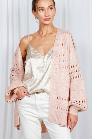 Knitted Crochet Blush Sweater Cardigan
