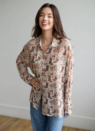 Boot Floral Mesh Top