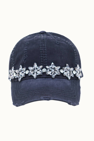Bejeweled Bling Glitz Distressed Cap, Adjustable