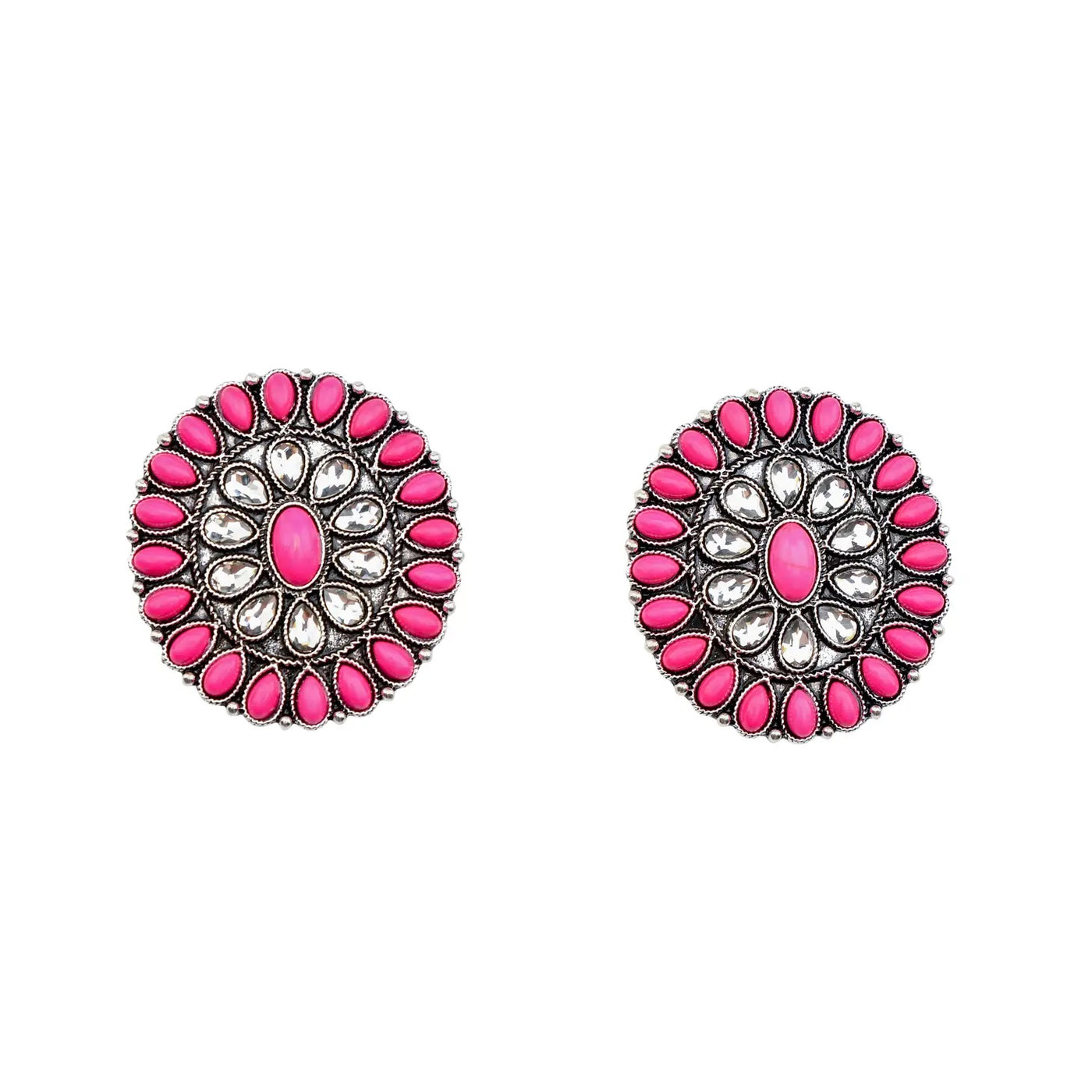 Pink and Rhinestone Cluster Earrings