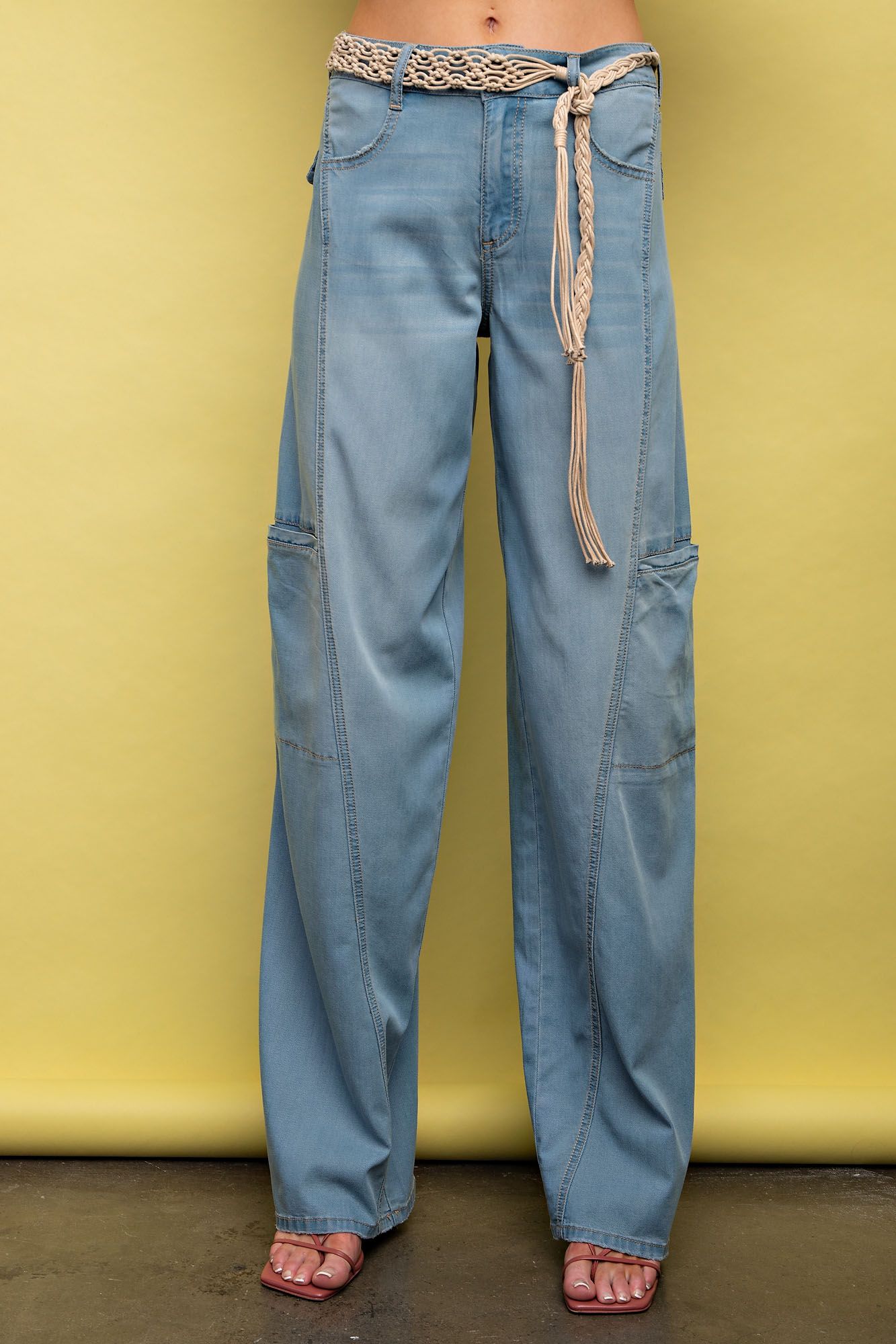 Washed Denim Straight Pants