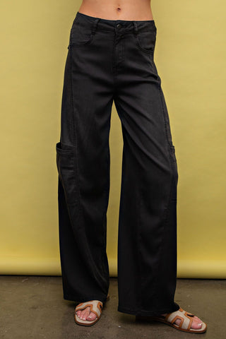 Black Washed Denim Straight Pants