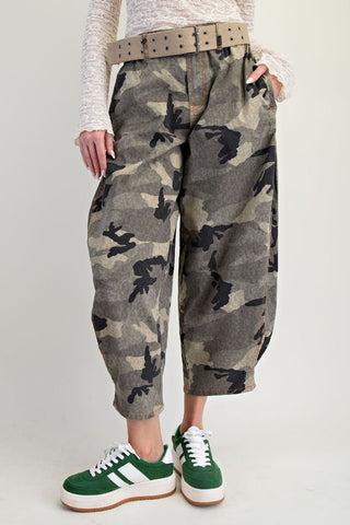 Washed Camo Twill Barrel Pants