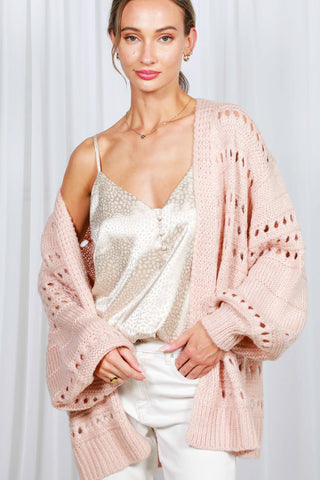 Knitted Crochet Blush Sweater Cardigan