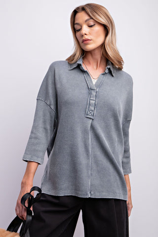Washed Thermal Boxy Top