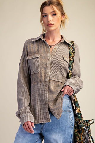 Coffee Button Down Thermal Shirt