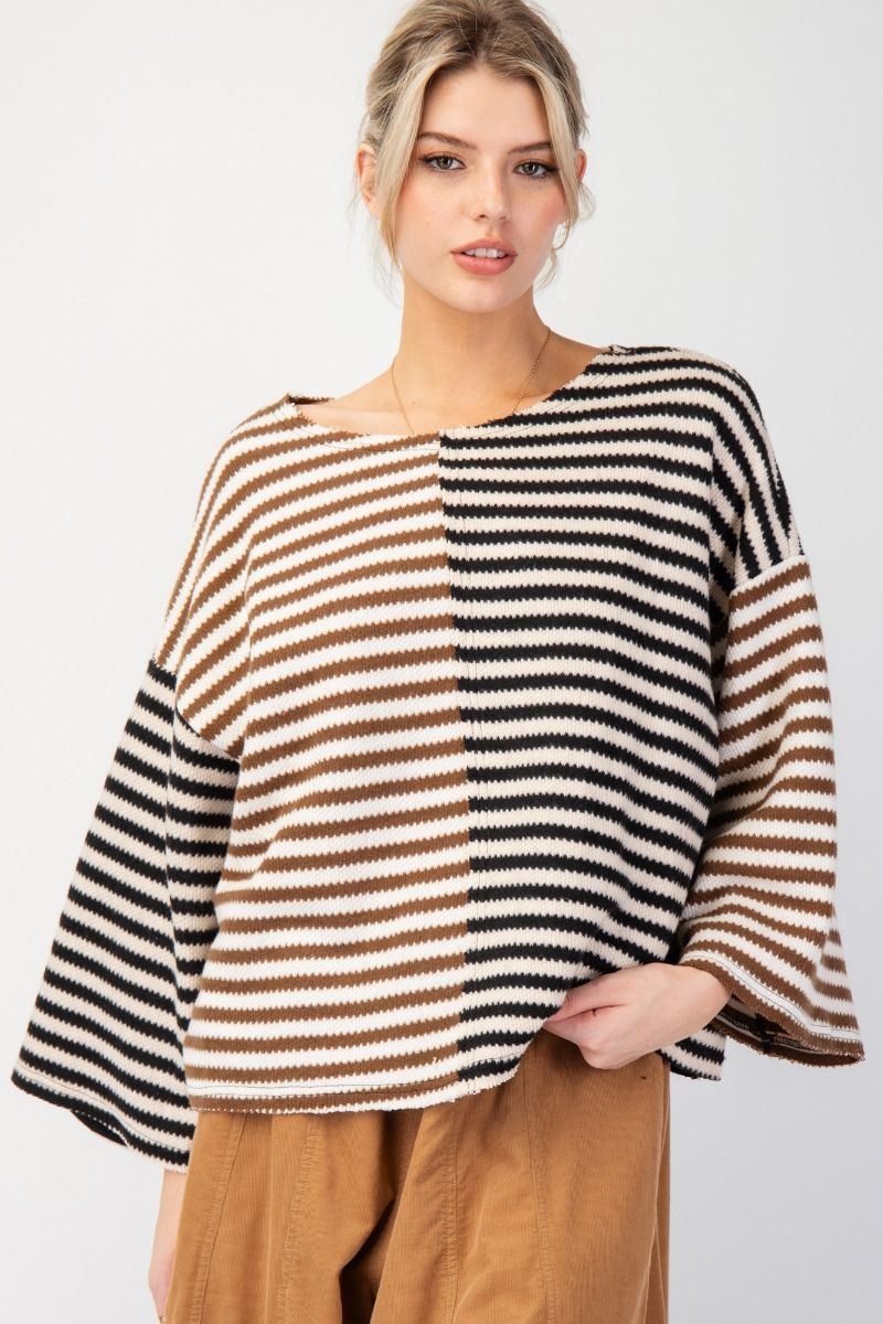 COLOR STRIPE MIX HACCI KNIT TOP