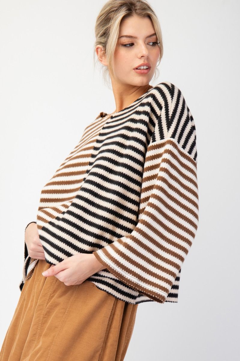 COLOR STRIPE MIX HACCI KNIT TOP