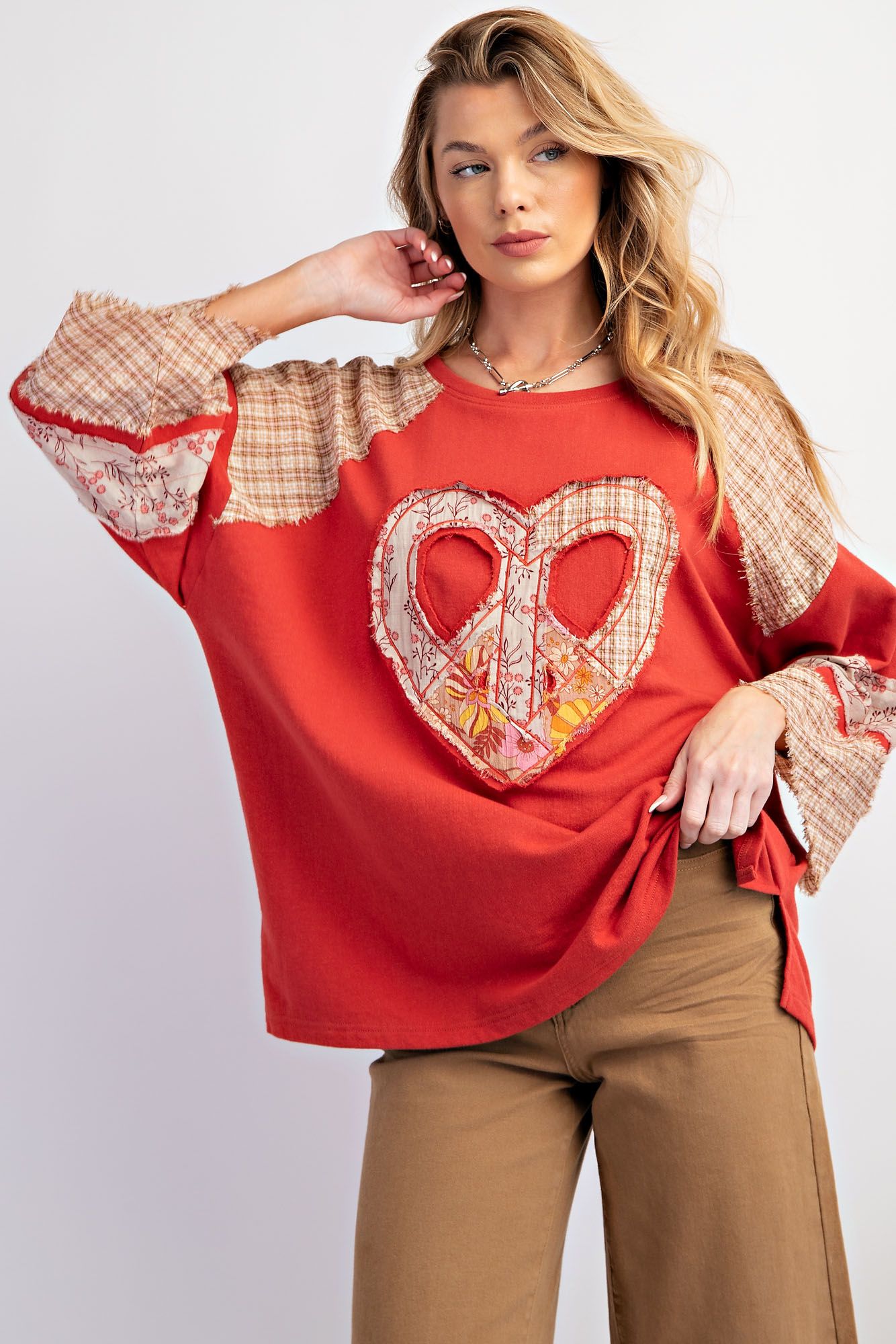 MIX AND MATCH HEART PATCH COTTON TERRY KNIT PULLOVER