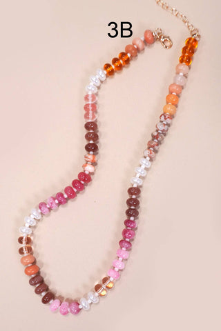 Natural Agate Glass Pinks Semi-Precious Bead Necklace