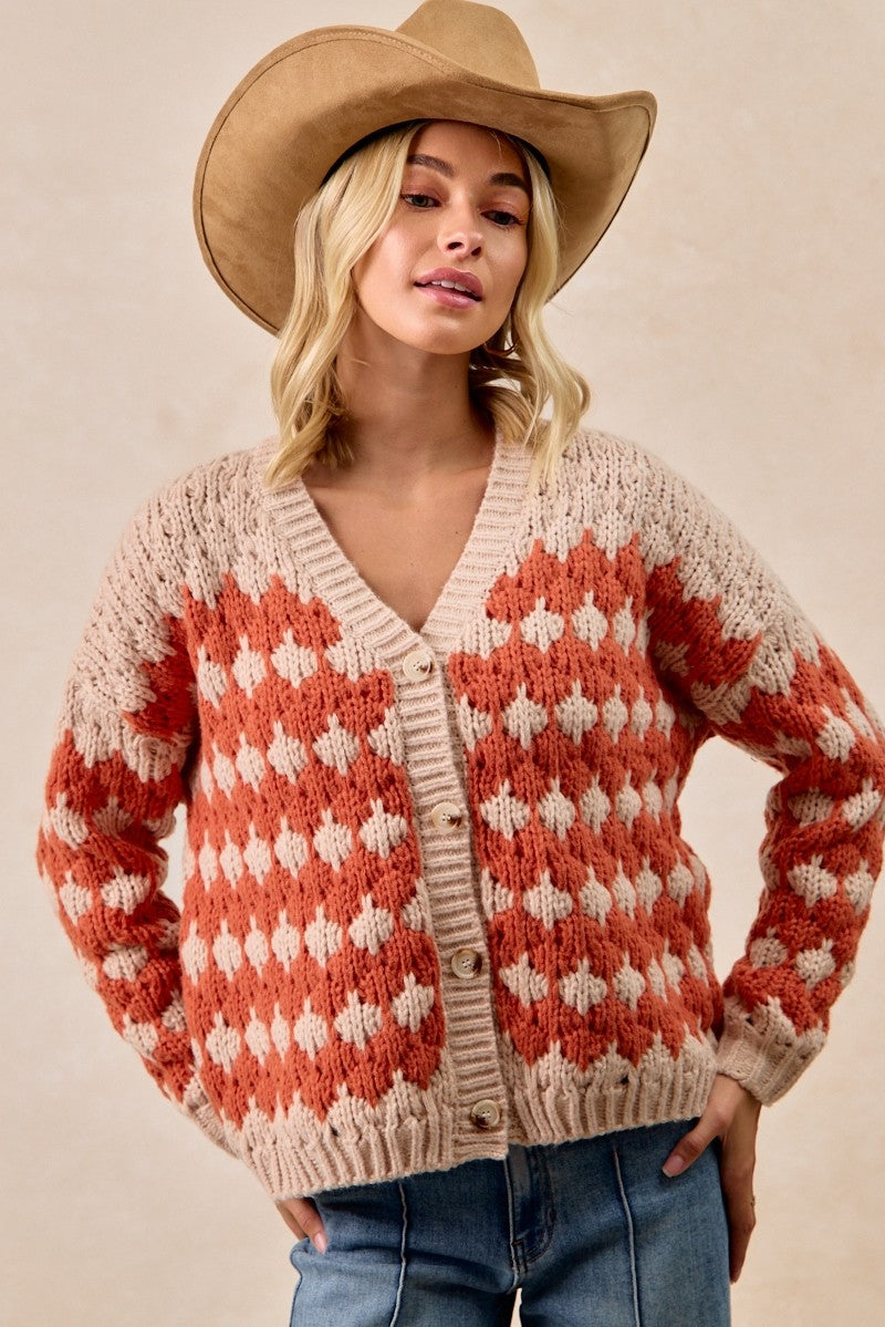 Textured Sweater Cardigan With Buttoned Closure