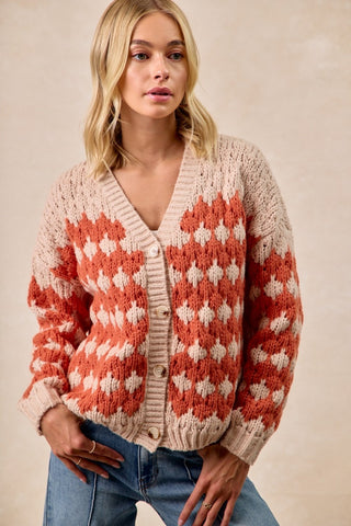 Textured Sweater Cardigan With Buttoned Closure