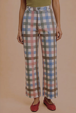 Comfort Stretch Pastel Gingham Wide Leg Jean