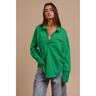 Half Neck Thumbhole Cuff Kelly Green Pullover