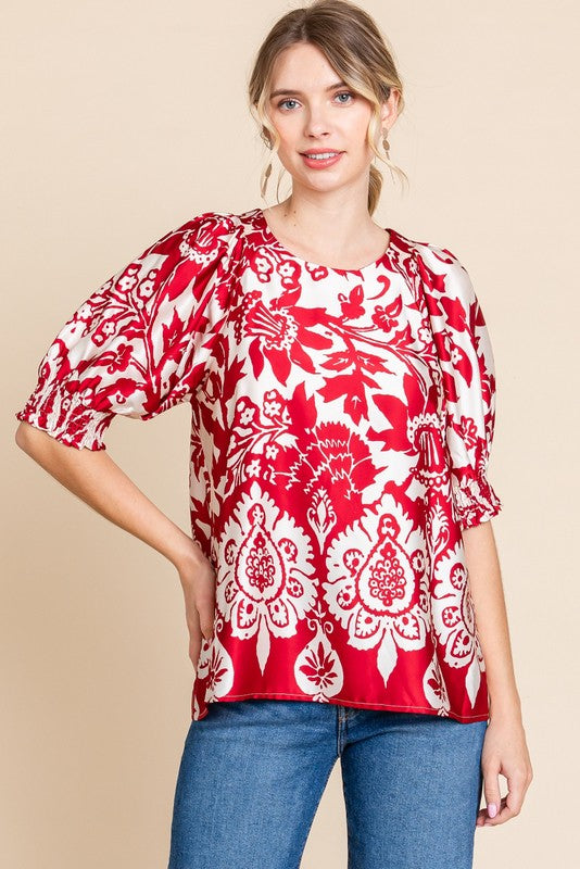 Satin Floral Print Blouse