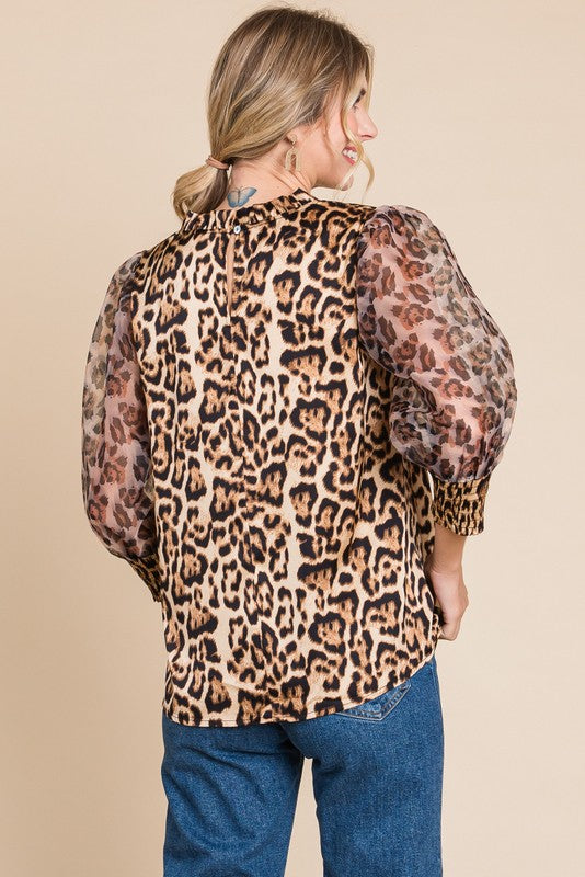 Leopard Print Peasant Sleeves Top