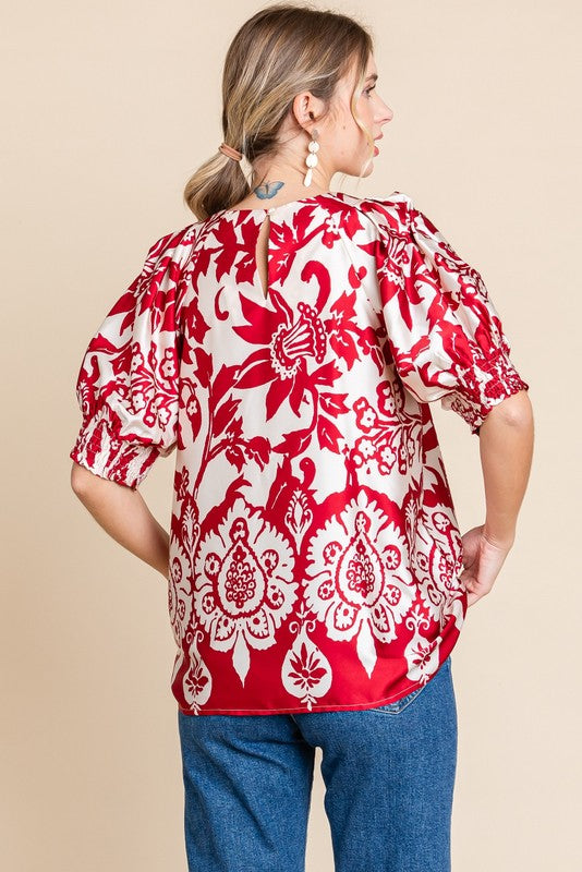 Satin Floral Print Blouse