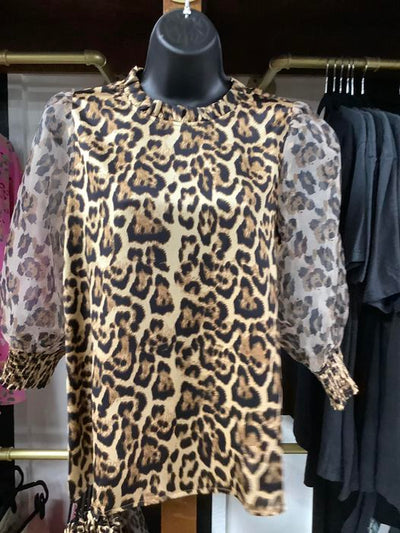 Leopard Print Peasant Sleeves Top