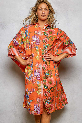 Floral Printed Maxi Length Button Down Dress