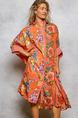 Floral Printed Maxi Length Button Down Dress