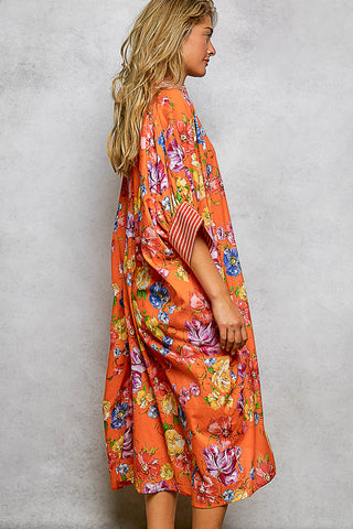Floral Printed Maxi Length Button Down Dress