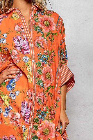 Floral Printed Maxi Length Button Down Dress