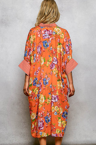 Floral Printed Maxi Length Button Down Dress