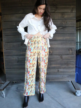 Retro Cowgirl Print Cropped Pants
