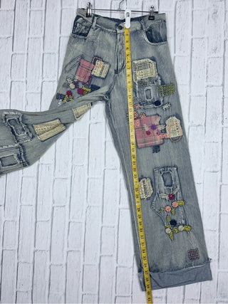 Embroidered Patchwork Wide Leg Jeans
