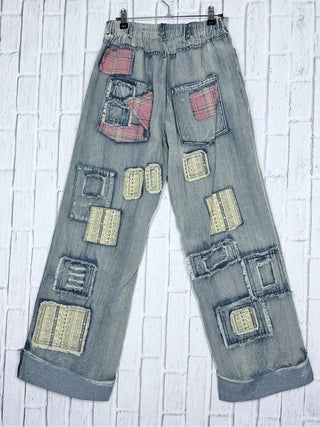 Embroidered Patchwork Wide Leg Jeans