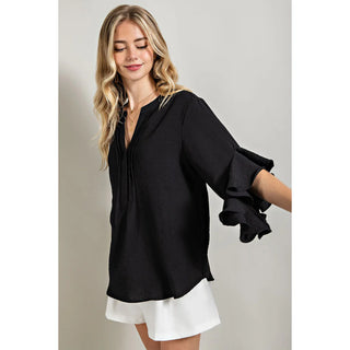 Solid Ruffle Bell Sleeve Top
