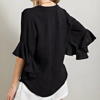 Solid Ruffle Bell Sleeve Top
