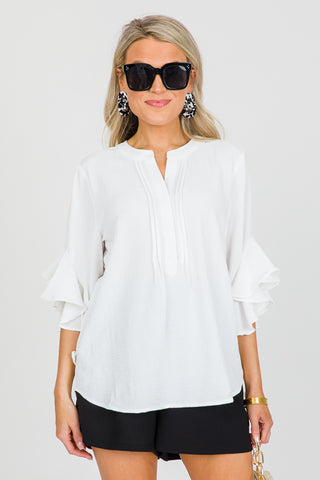 Solid Ruffle Bell Sleeve Top