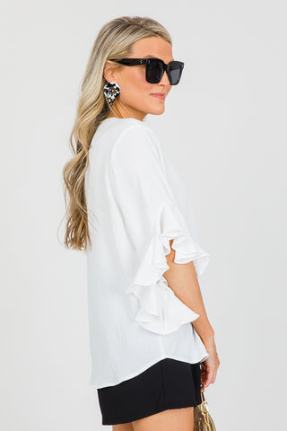 Solid Ruffle Bell Sleeve Top