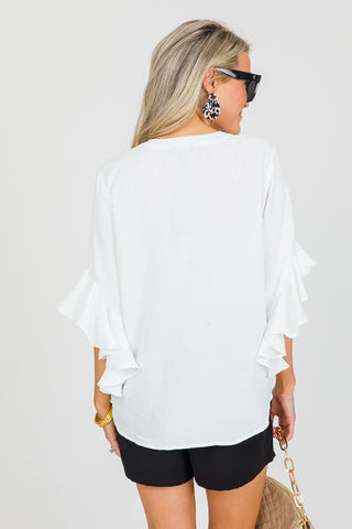 Solid Ruffle Bell Sleeve Top