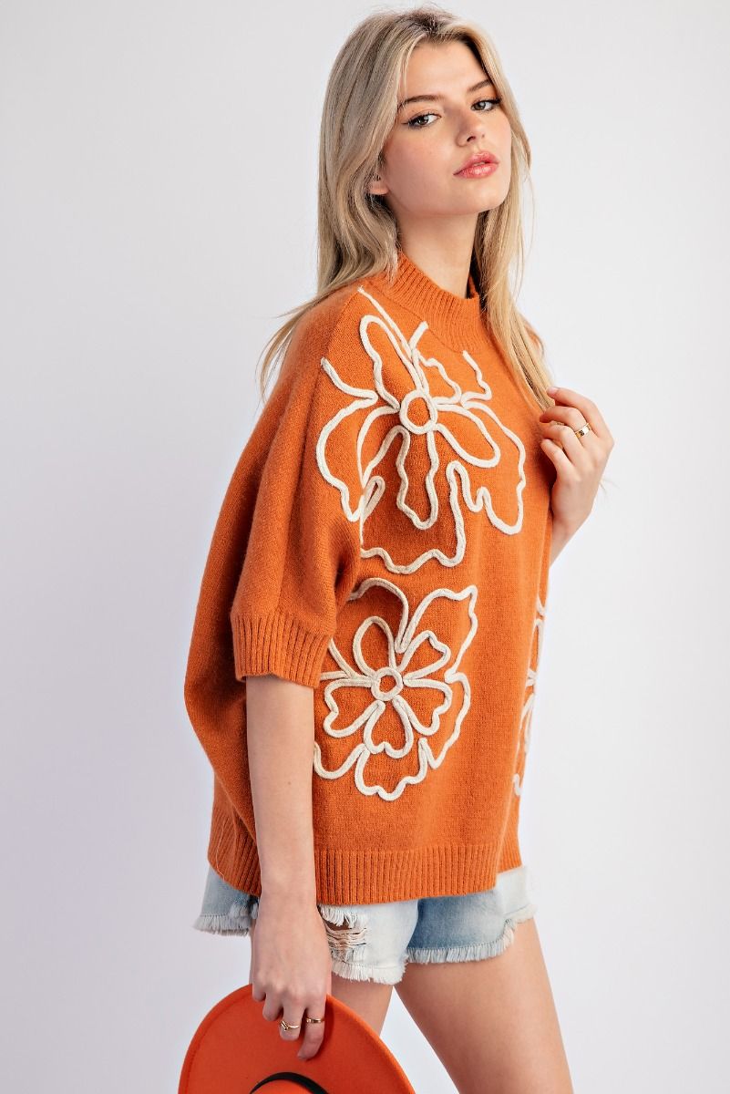 FLOWER PATTERN KNITTED SWEATER TOP