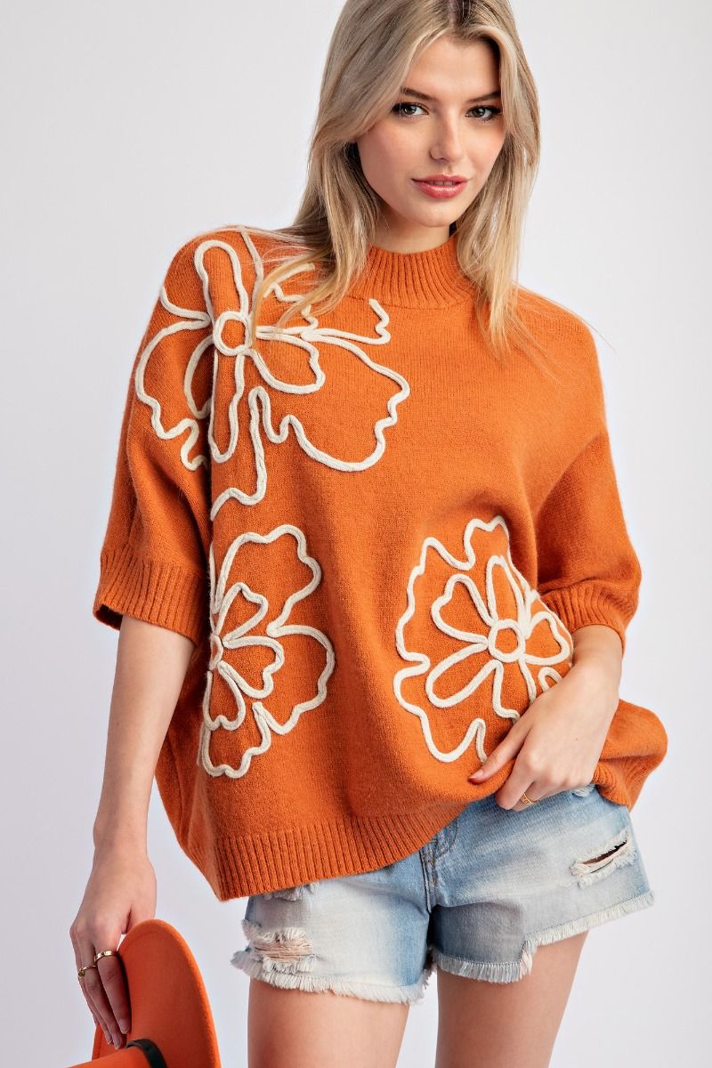 FLOWER PATTERN KNITTED SWEATER TOP