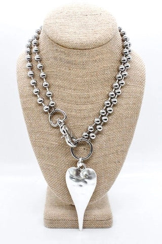 Extra Large Silver Heart Pendant Convertible Silver Chain Necklace