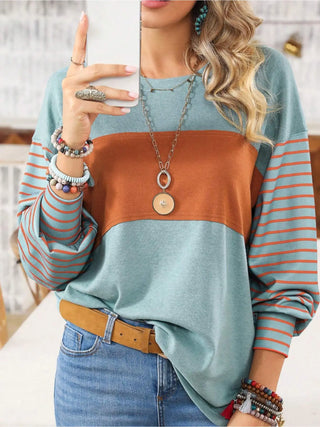 Casual Striped Contrast Long Sleeved T-shirt