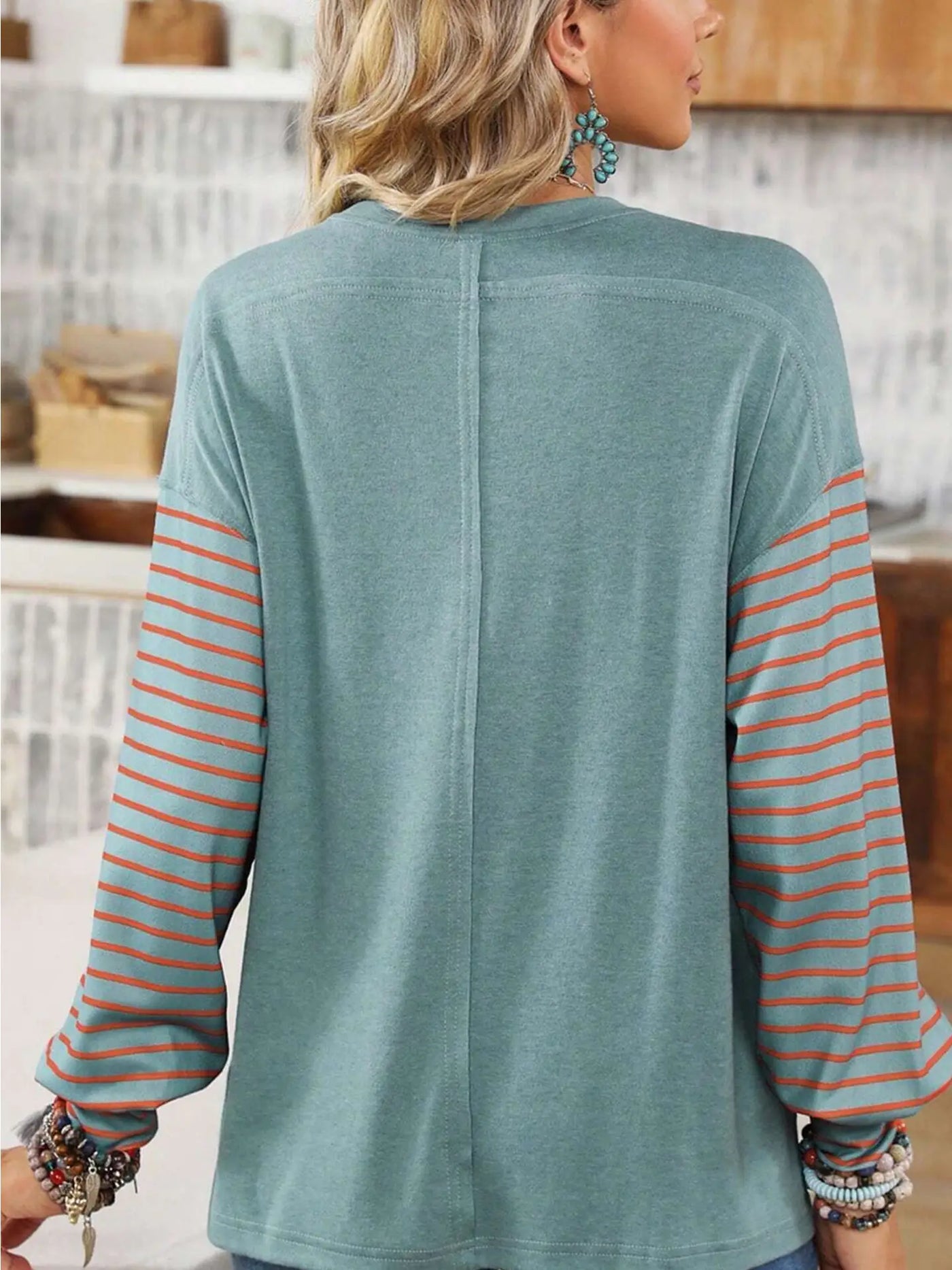 Casual Striped Contrast Long Sleeved T-shirt