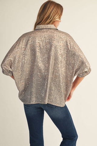 Snakeskin Print Metallic Dolman Sleeve Top