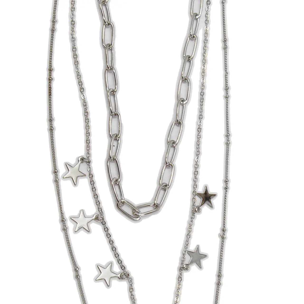 Silver Layered Chain Necklace with Stars and Cowboy Boot