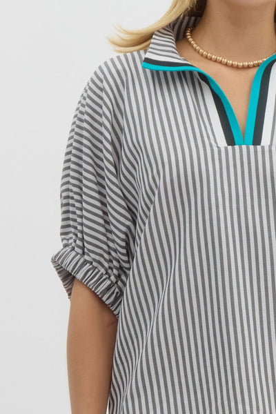 Rib Band Striped Blouse