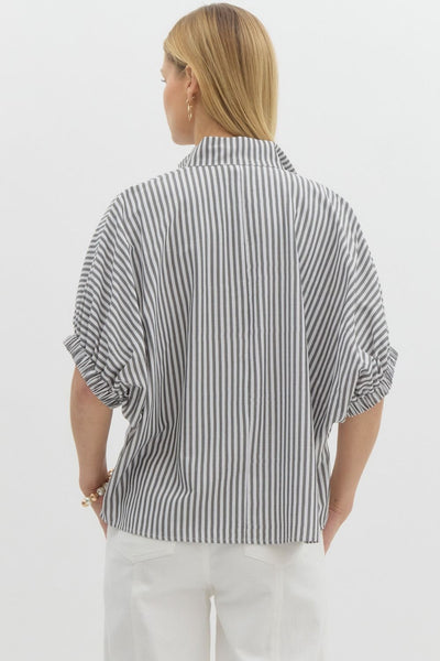 Rib Band Striped Blouse