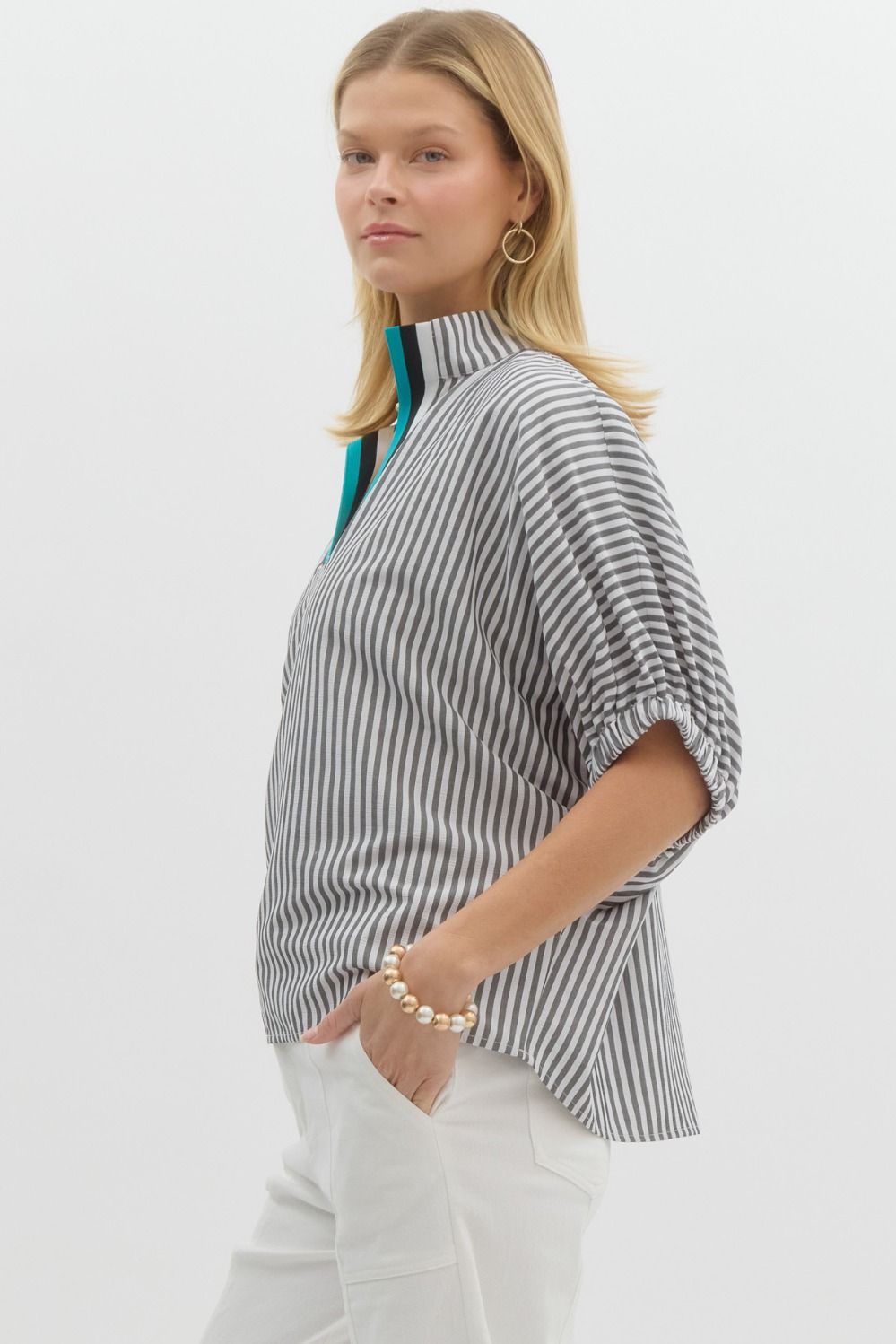 Rib Band Striped Blouse