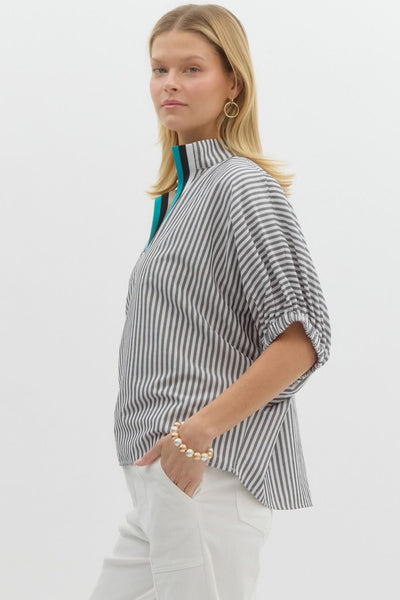 Rib Band Striped Blouse